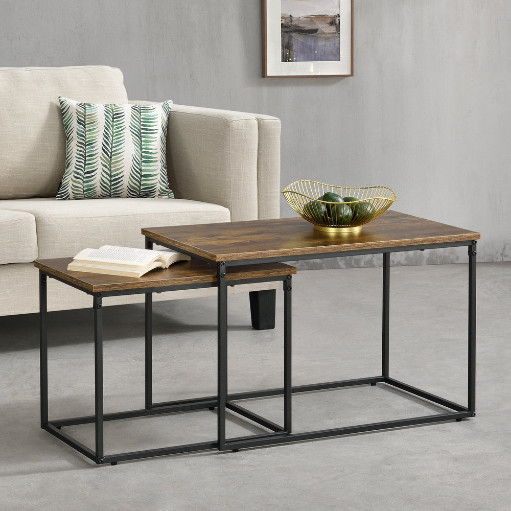 Sofabordssæt Härnösand 2-delt Sæt Mørk Træfarve [en.casa] - premiumXL