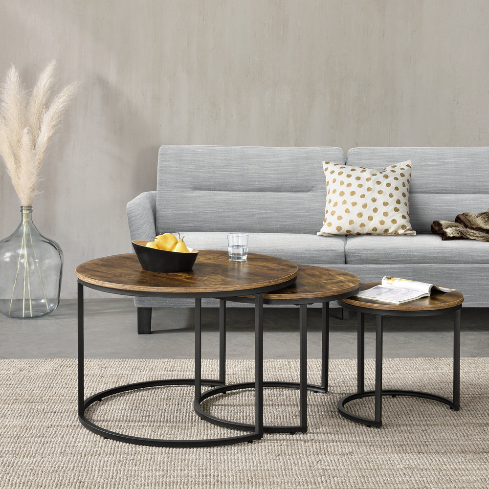 Sofabordssæt Arvidsjaur 3-delt Sæt Mørk Træfarve [en.casa] - premiumXL