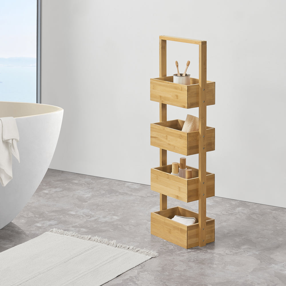 Badehylde Bardu med 4 opbevaringsrum 28x16x88cm bambus [en.casa] - premiumXL