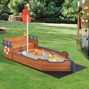 Sandkasse Mestia med piratskibslook 136x193x94cm træ natur [en.casa].