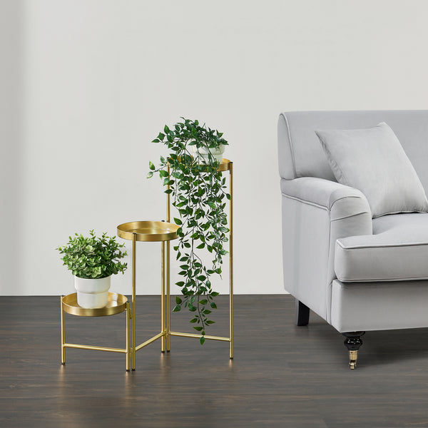 Kallo plantestativ med 3 messingfarvede plantebakker [en.casa].