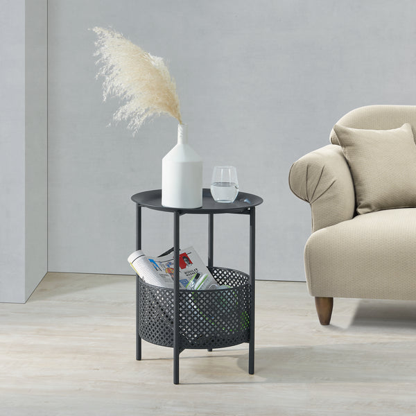 Kruibeke sidebord 46x35cm med kurv sort [en.casa].