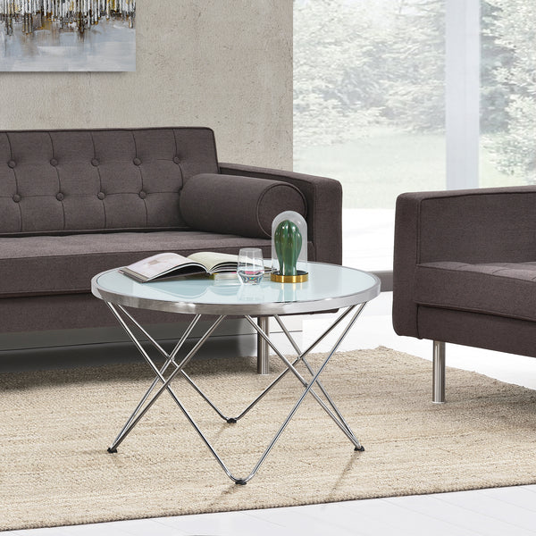 Sofabord Nikkeby metalstel sølv/mælkeglas-look [en.casa].