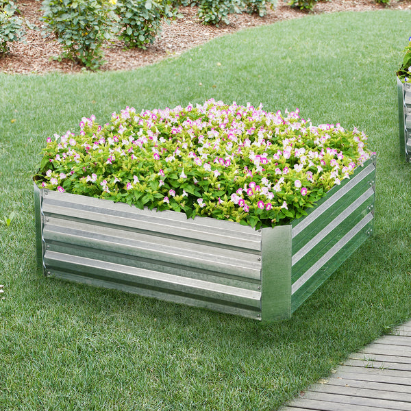 Plantebed Barneveld 90x90x30cm stål sølv [en.casa].