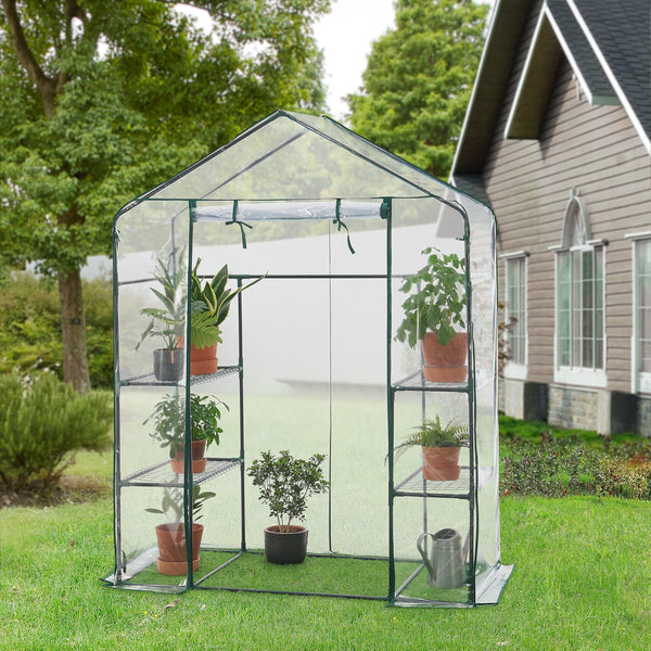 Hoorn drivhus med hylder 140x73x195cm Transparent [en.casa].