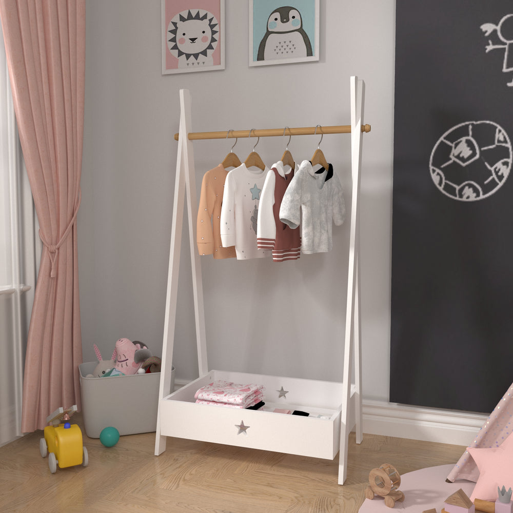 Børn - Garderobe Laxe 126x73x43 cm Hvid/Natur [en.casa] - premiumXL