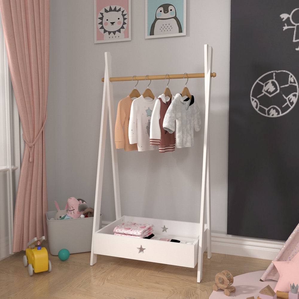 Børn - Garderobe Laxe 126x73x43 cm Hvid/Natur [en.casa] - premiumXL