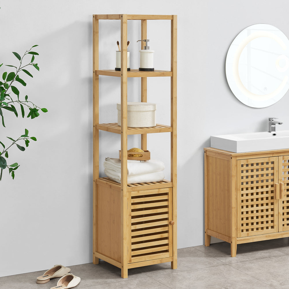 Bambusreol Liminka badeværelsesreol med skabslåge 140x34x33cm [en.casa] - premiumXL