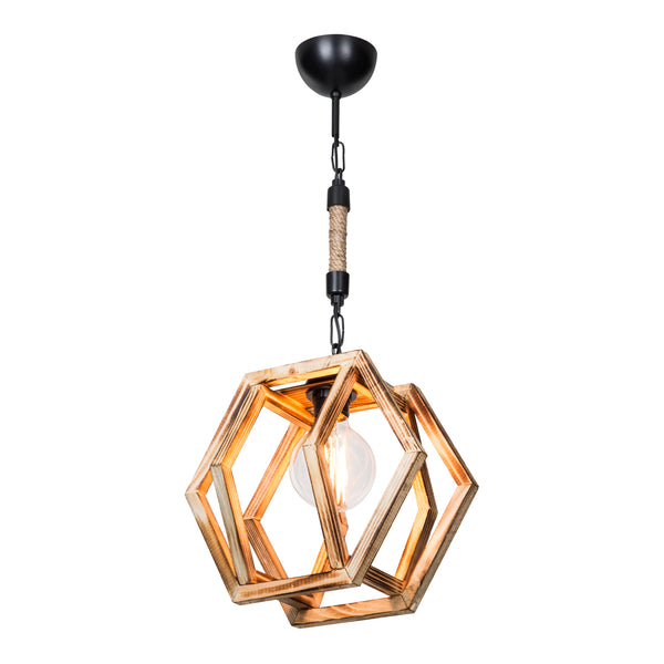 Pendellampe Cheltenham E27 metal massivt træ jute reb sort / trælook / jute farver [lux.pro].