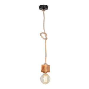 Pendel Corby E27 metal massivt træ jute reb sort / trælook / jute farver [lux.pro].