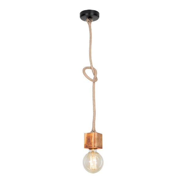 Pendel Corby E27 metal massivt træ jute reb sort / trælook / jute farver [lux.pro].