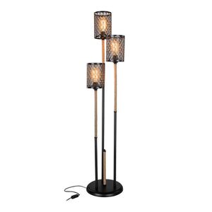 Gulvlampe Exeter 3xE27 metal jute reb sort / jute farver [lux.pro].