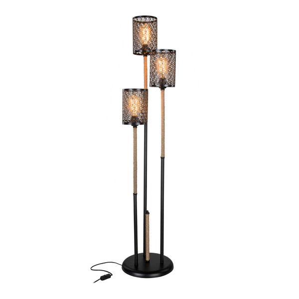 Gulvlampe Exeter 3xE27 metal jute reb sort / jute farver [lux.pro].