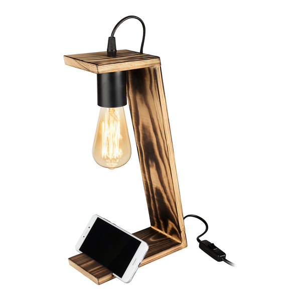 Bordlampe Gillingham E27 massivt træ sort / trælook [lux.pro]