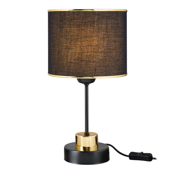 Bordlampe Gravesend E27 metal tekstil sort/messingfarvet [lux.pro].
