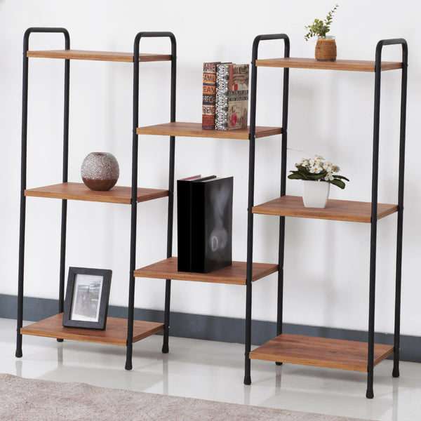 Birkerød stående hylde med 8 hylder 100 x 110 x 30 cm sort/valnød look [en.casa].