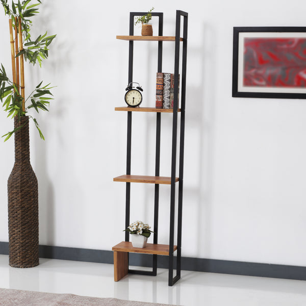 Stående hylde Bjergsted med 4 hylder 150 x 36 x 21 cm sort/valnød look [en.casa]