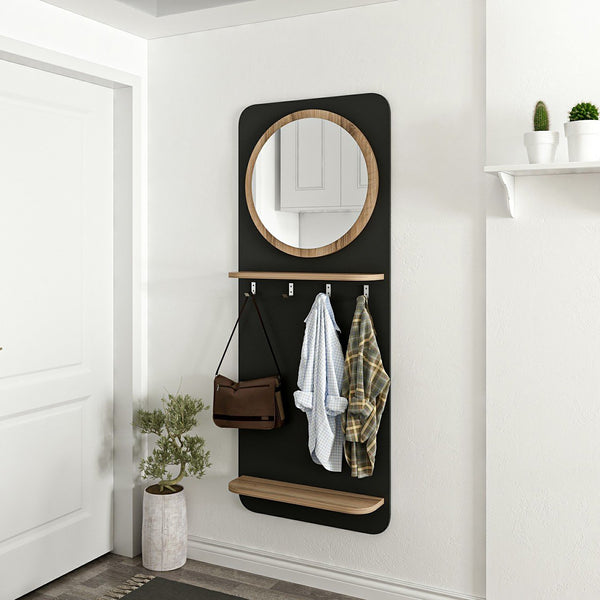 Garderobepanel Helsinge med spejl 150x60x15 cm sort [en.casa].