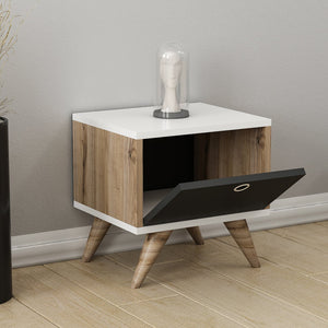 Sengeskab Hinnerup med hængslet dør 41x40x35 cm Hvid / egetræslook / sort [en.casa].