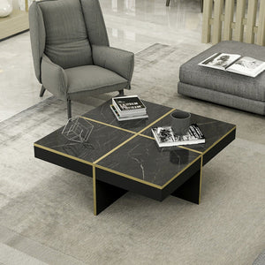 Sofabord Fjerritslev 35x90x90 cm marmorlook sort [en.casa].