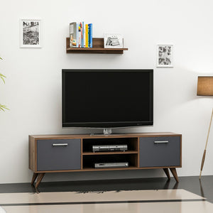 Tv-bord med væghylde Haderslev valnøddelook / antracit [en.casa].