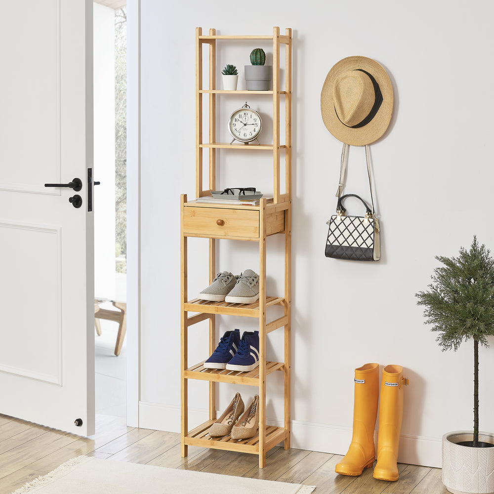 Reol Siilinjärvi i bambus 163 x 33 x 28 cm op til 5 kg natur [en.casa] - premiumXL