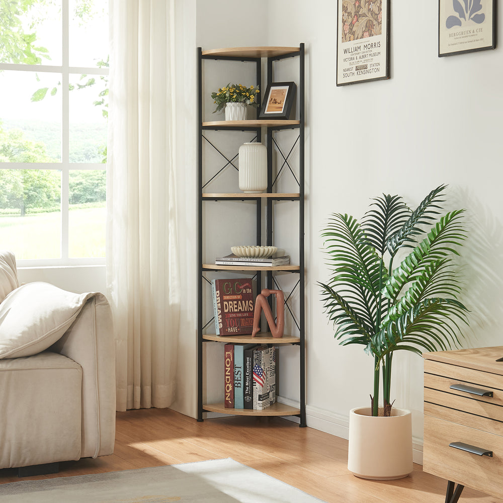 Plantehylde Ulfborg 6 hylder 160x30x30 cm Sort/Egetræslook [en.casa] - premiumXL