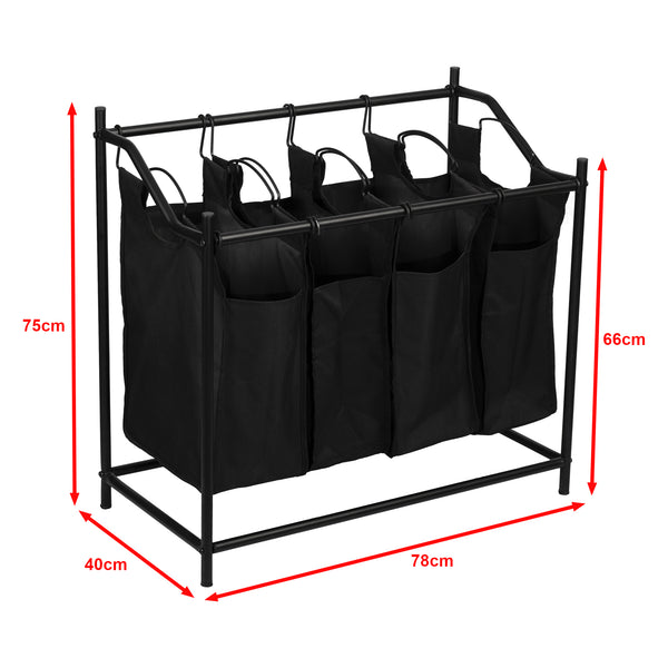 Vasketøjsopsamler Vamdrup med 4 vasketøjsposer 18 L metalramme sort [en.casa].