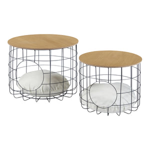 Flettet bordsæt Haapajärvi i et sæt af 2 med kattehule [en.casa].