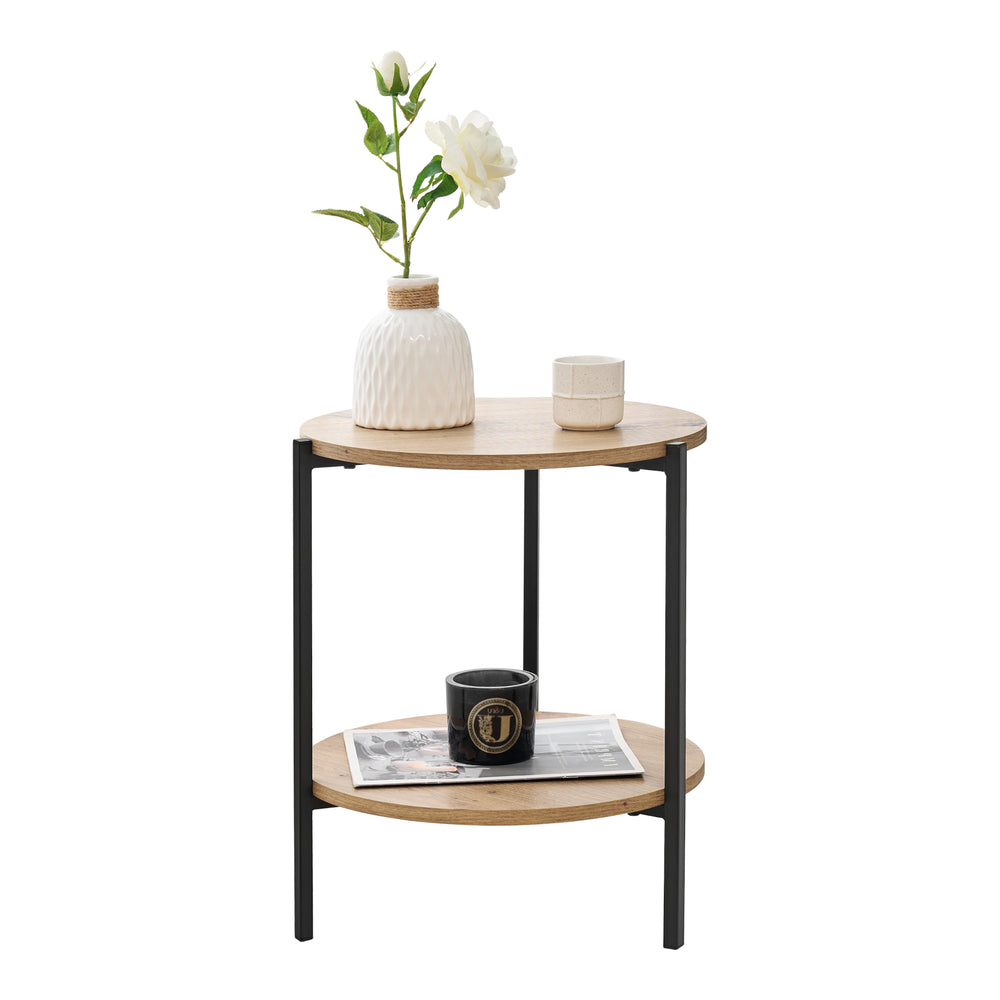 Sidebord Kuopio 50xØ40cm Sort/Trælook [en.casa] - premiumXL