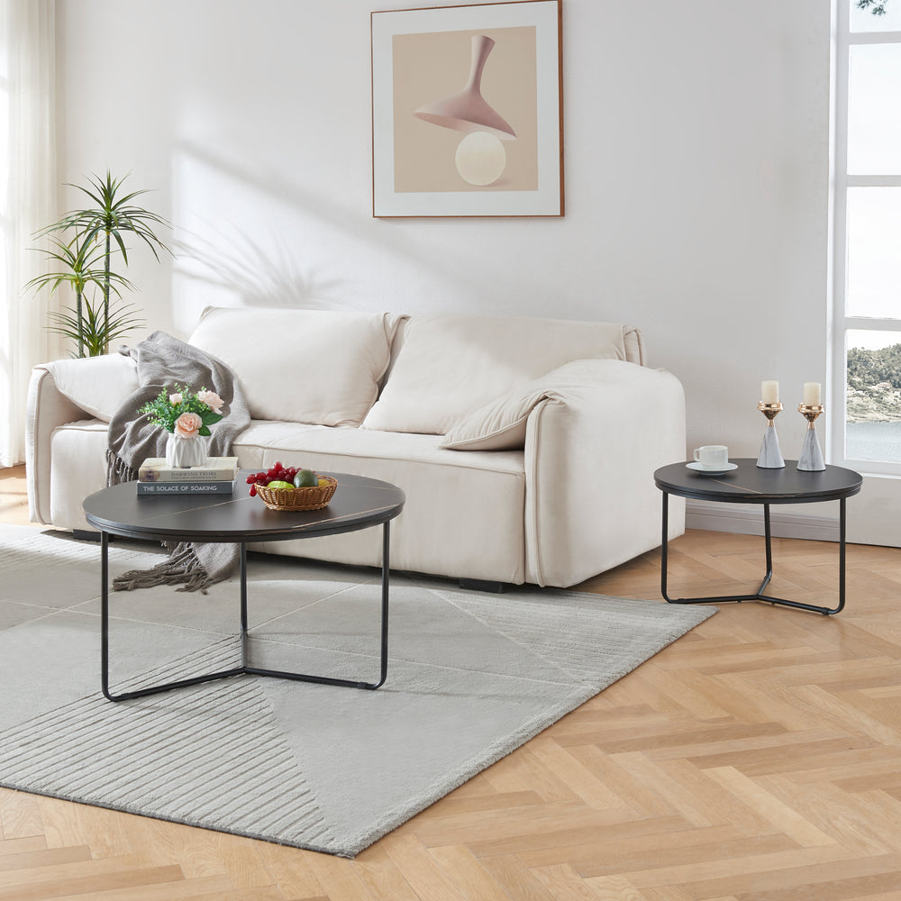 Sætbord Poxdorf 2 - dele marmorlook, sort [en.casa] - premiumXL