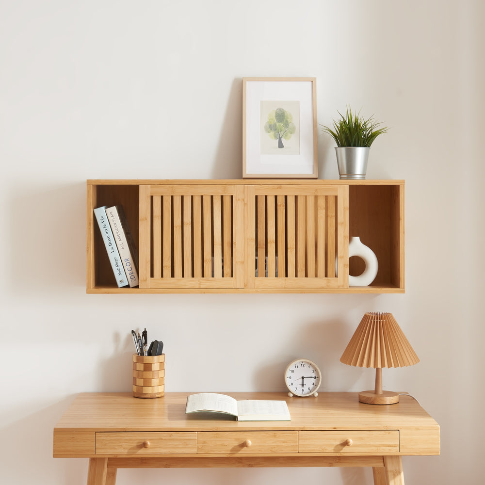 Vægskab Grums med to skydedøre 92,5x20x33cm bambus [en.casa] - premiumXL