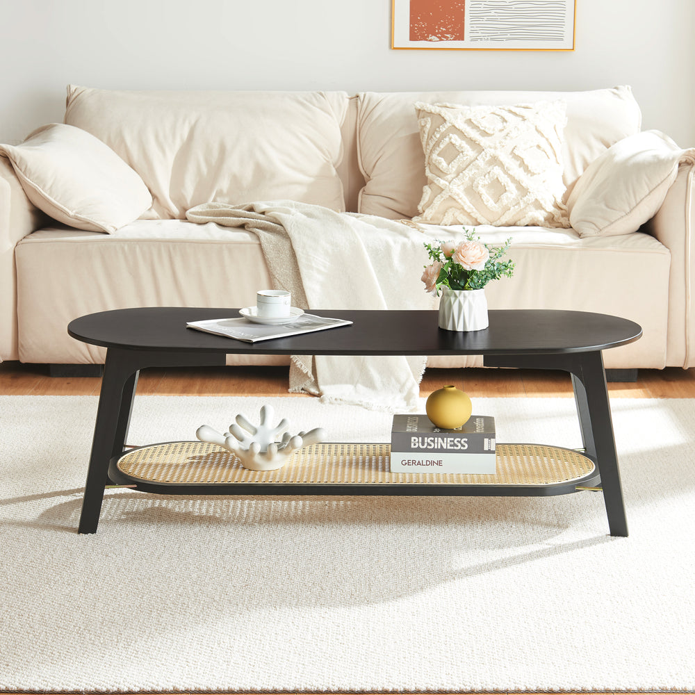 Sofabord Taivalkoski 120x43x40 cm Sort/Rattanlook [en.casa] - premiumXL