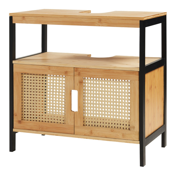 Vaskeskab Tervola 60x60x35 cm Sort/Bambus [en.casa]
