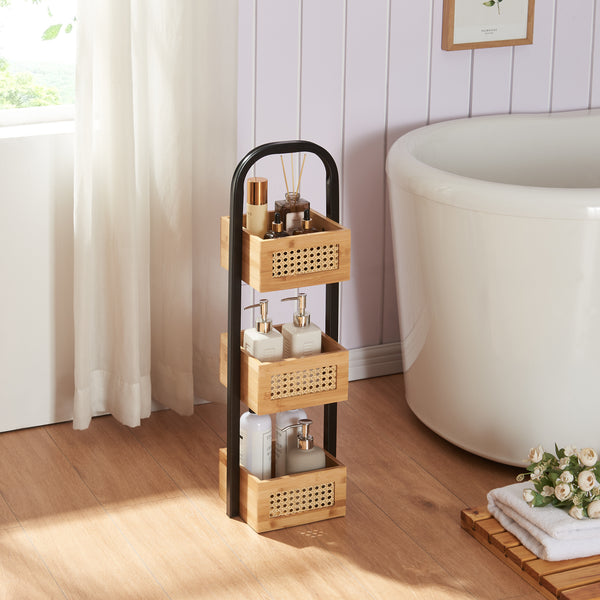 Badeværelseshylde Tervola 73x23x19 cm sort/bambus [en.casa].