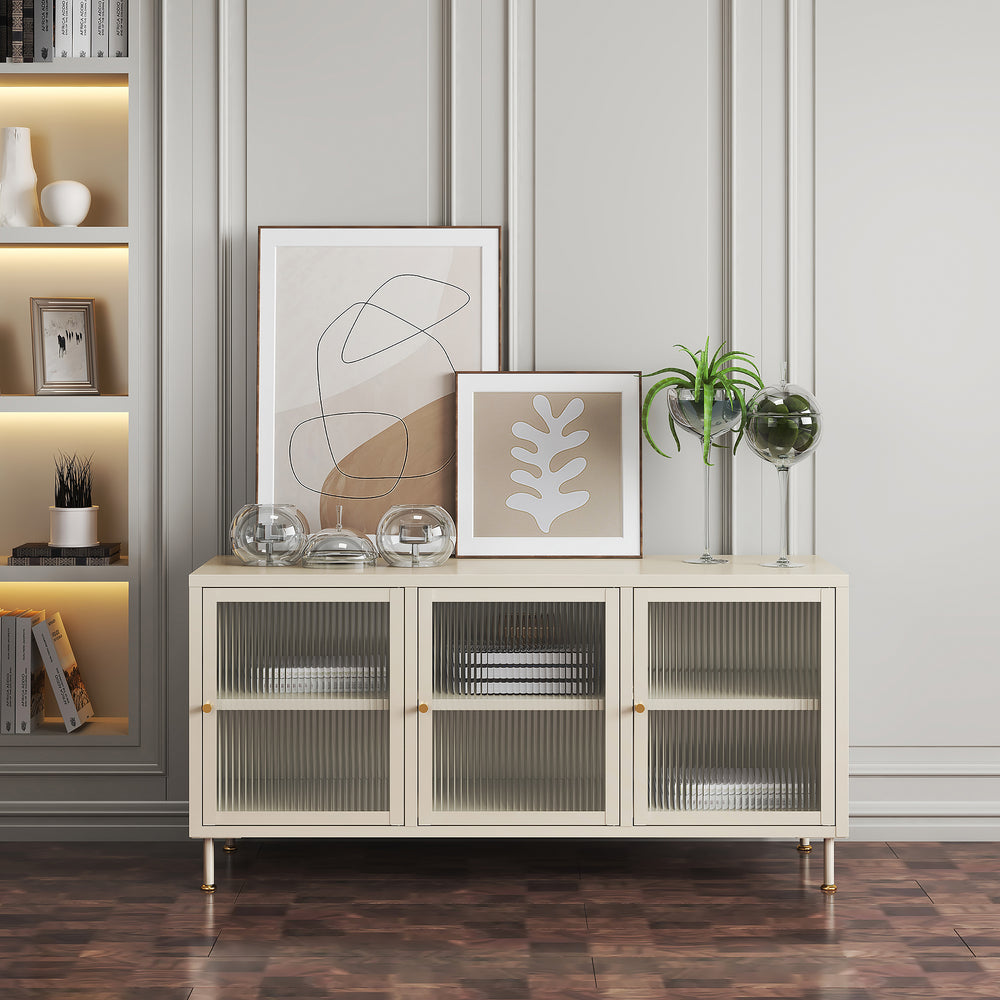 TV - skab Lindau stål 120x40x59 cm cremehvid [en.casa] - premiumXL