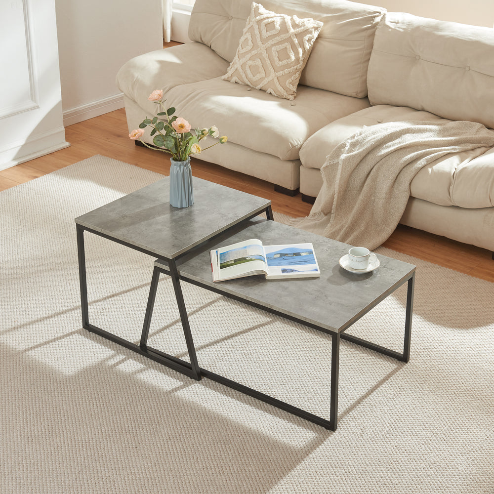 Sætbord Hyllestad 2 stk Sort/betonlook [en.casa] - premiumXL