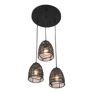 Pendellampe Andover Metall+Rattan Schwarz [lux.pro]