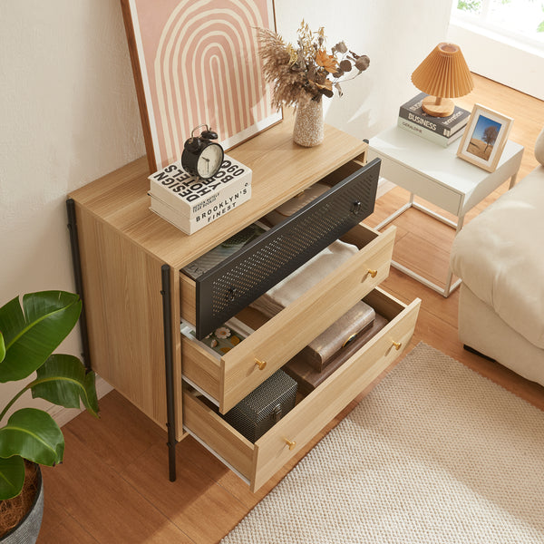 Kommode Tysnes med 3 skuffer 80x80x40 cm Eg/Svart [en.casa]