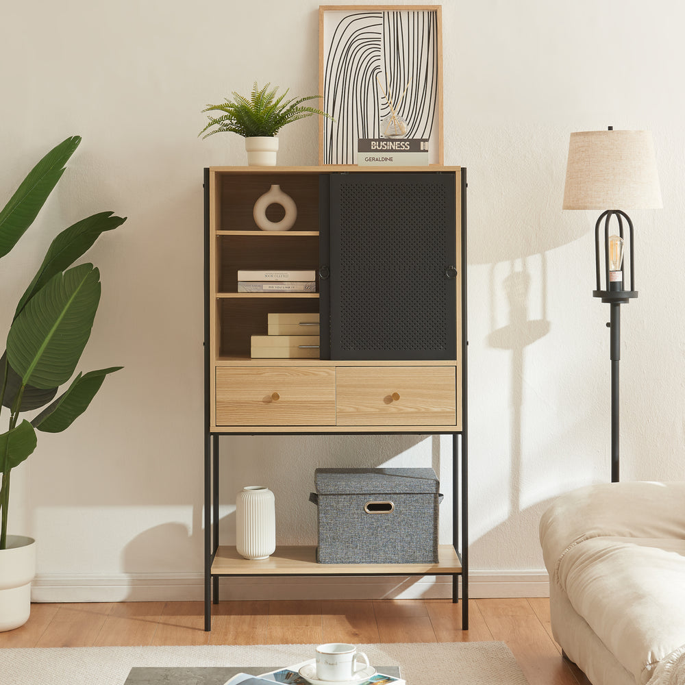 Sidebord Tysnes 140x80x40 cm Sort/Eg [en.casa] - premiumXL