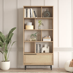 Bogreol Kvænangen 176x84x30 cm Eg-look/Rattan-look [en.casa]