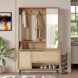 Kompaktgarderobe Kvænangen 78x112x36 cm Eg/Rattanlook [en.casa]