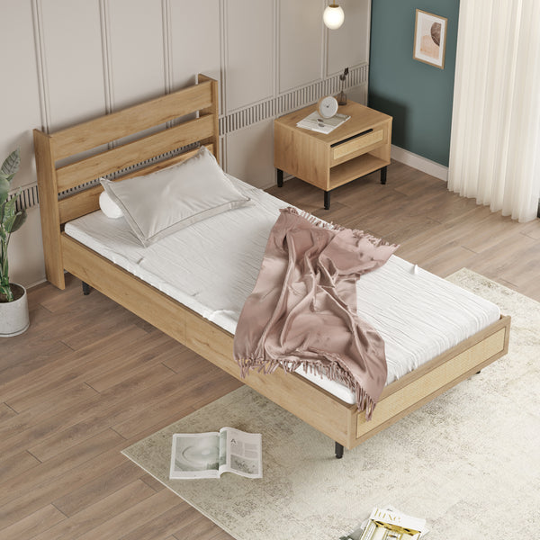 Enkelseng Kvænangen 100x200 cm Eg-/Rattan-look [en.casa]