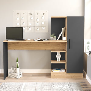 Skrivebord med skab Varhalo 120x153x40 cm egetræslook/antracit [en.casa]