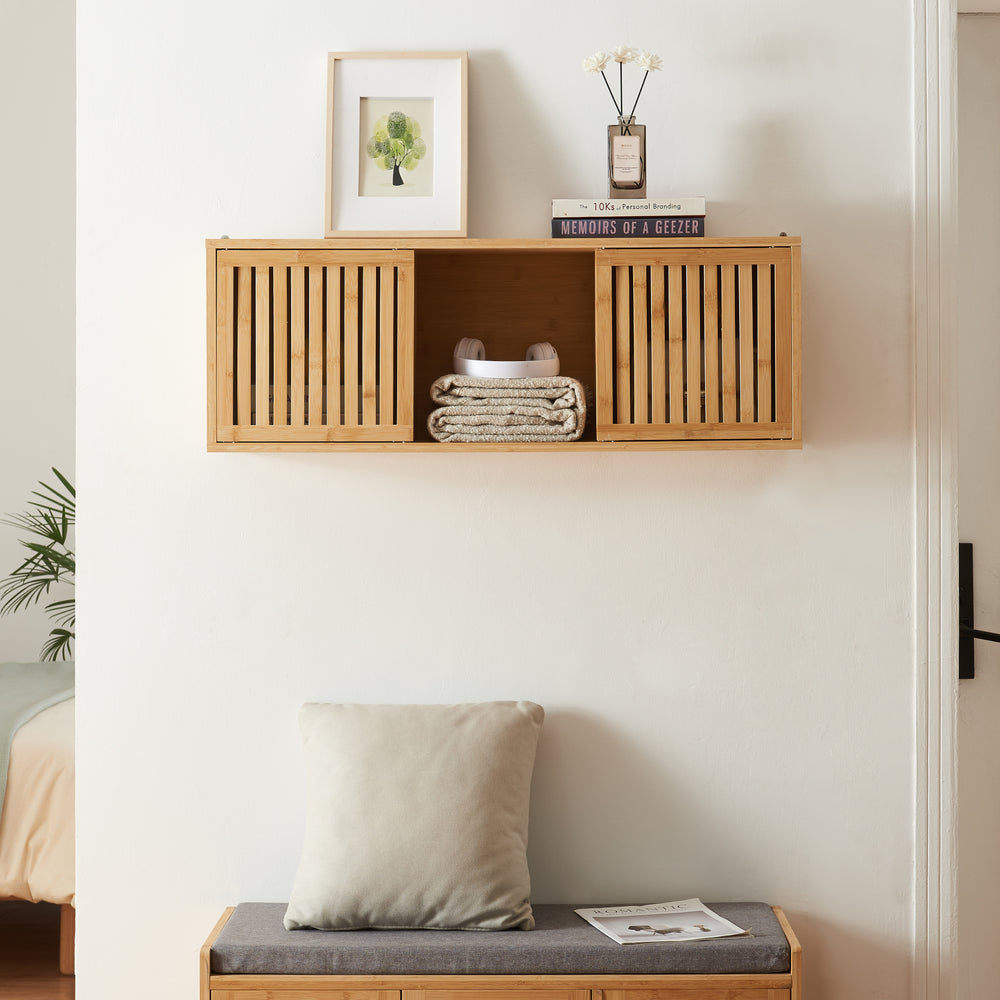 Vægghylde Ypäjä 93x20x33 cm bambus [en.casa] - premiumXL