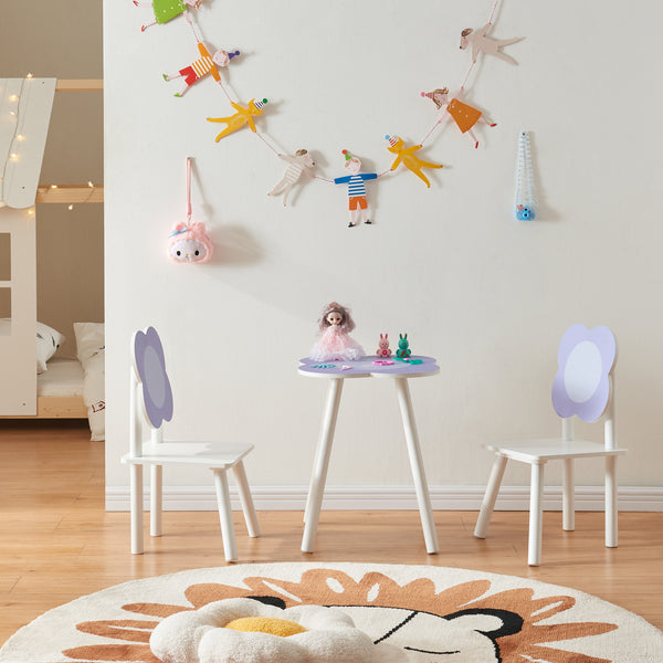 Simrishamn-børnesiddegruppe med blomsterdesign hvid/lilla [en.casa]