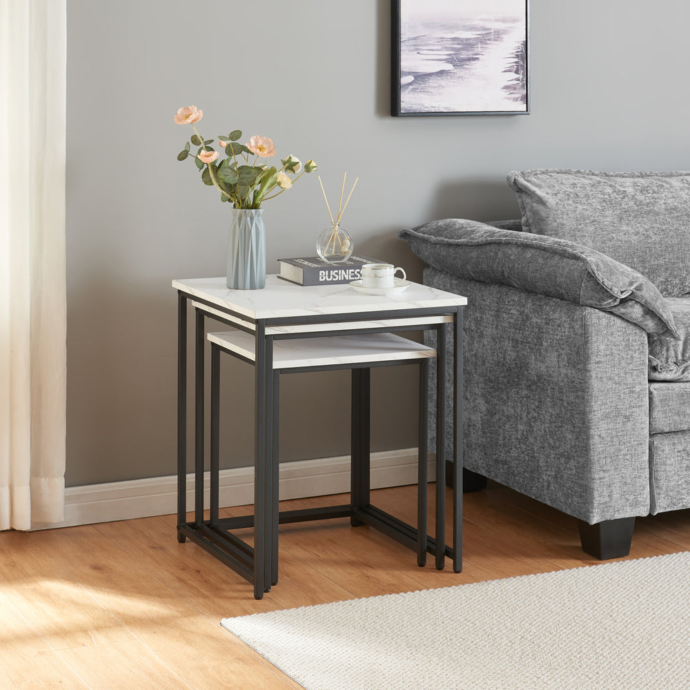 Sætbord Trollhättan 3 - dele marmorlook, hvid [en.casa] - premiumXL