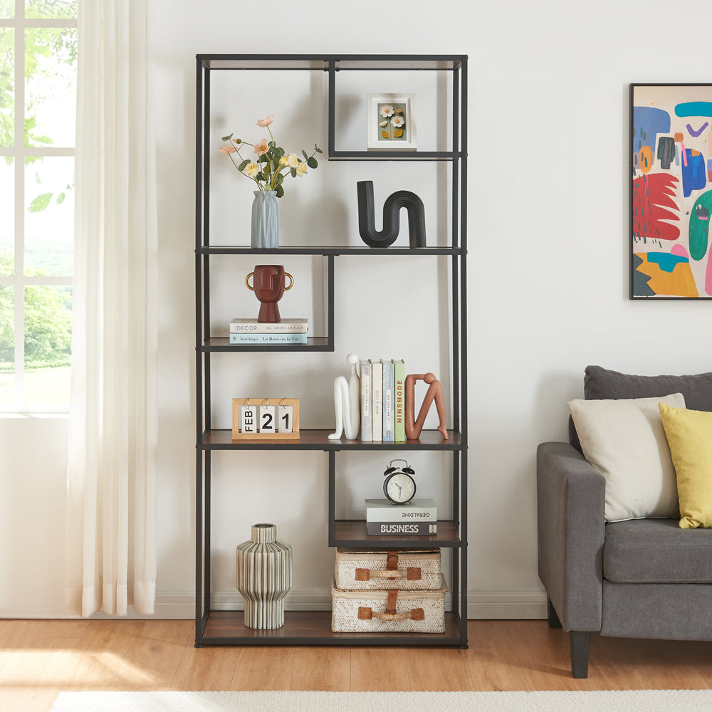 Bogreol Østre 180x83x34 cm Sort/Valnød-look [en.casa] - premiumXL