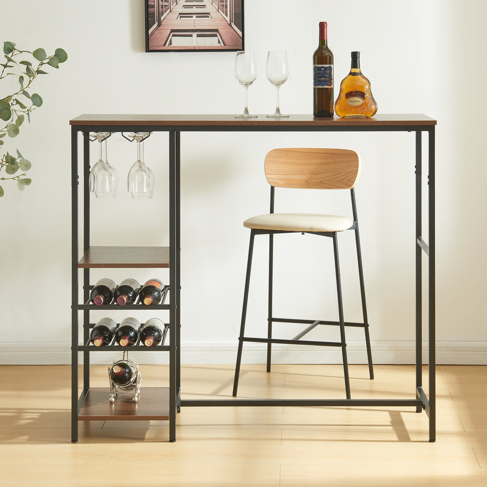 Barbord Stjørdal med flaskehylde Sort/Valnød-look [en.casa] - premiumXL