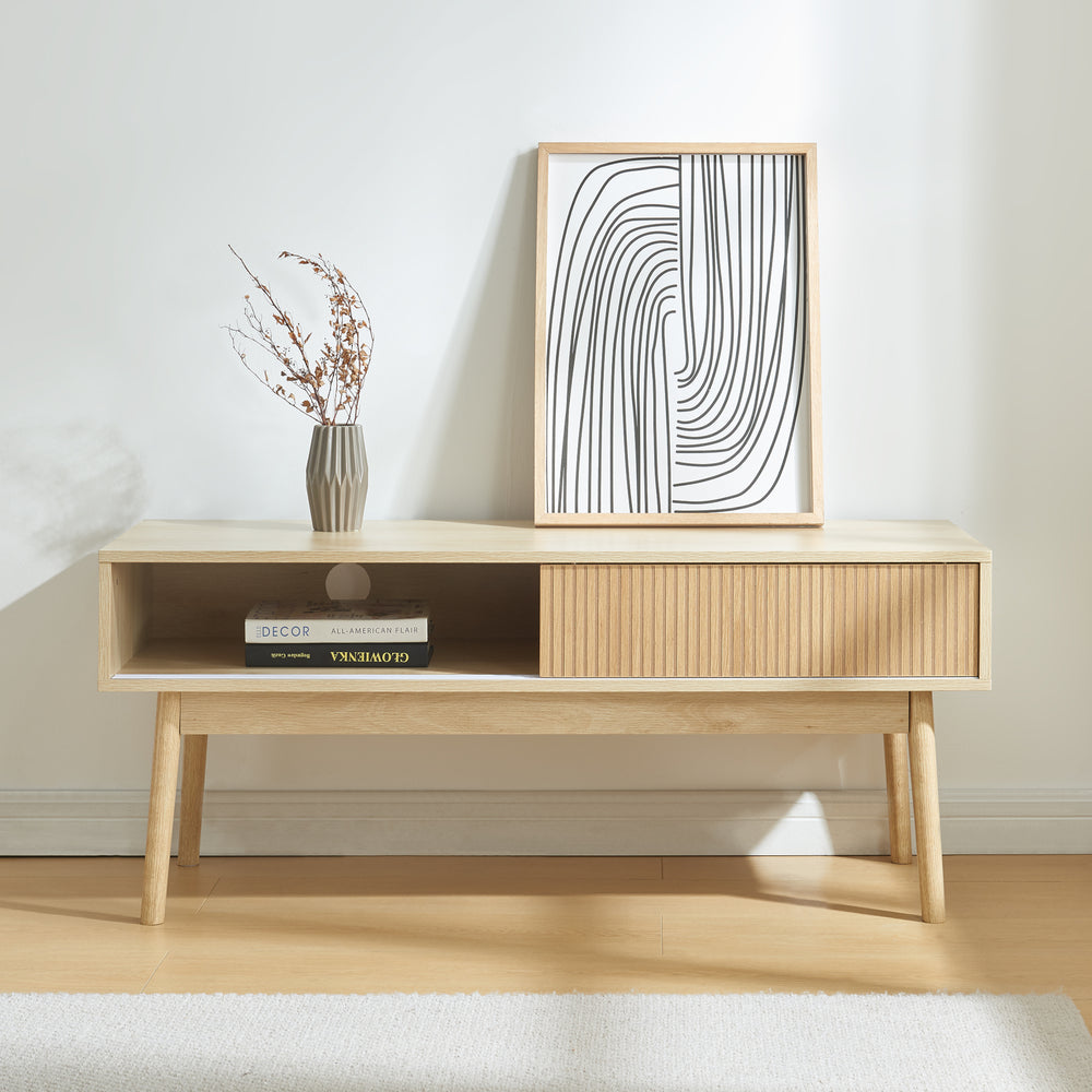 TV-bord Landskrona 115x40x48 cm med to skydedøre egetræslook [en.casa] - premiumXL